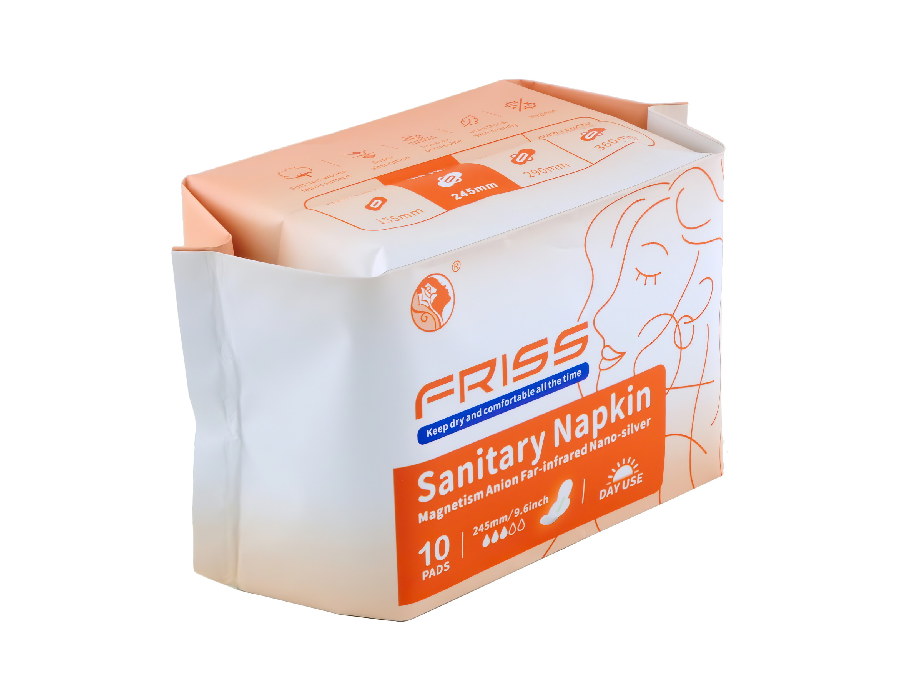 365217 FRISS Sanitary Pad Премиальные гигиенические прокладки для женщин, дневные (Чип 4 в 1 с турмалином и наносеребром), 10шт/уп, 245 мм, 3 капли