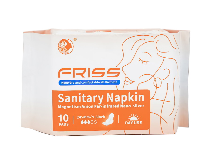 365217 FRISS Sanitary Pad Премиальные гигиенические прокладки для женщин, дневные (Чип 4 в 1 с турмалином и наносеребром), 10шт/уп, 245 мм, 3 капли