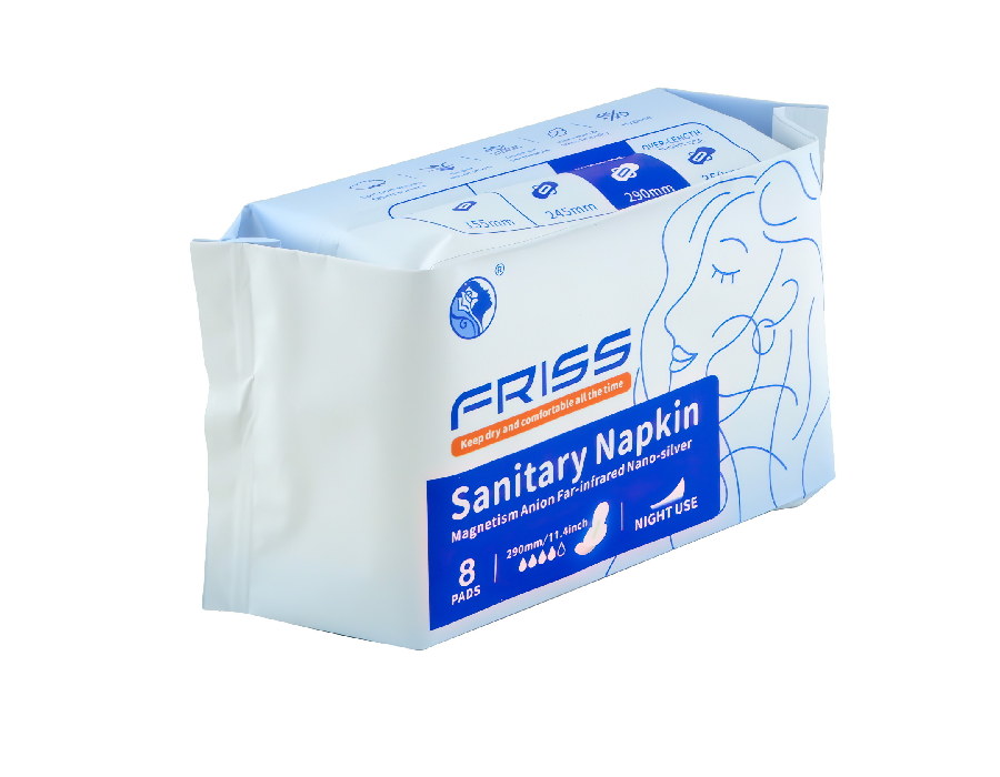 365224 FRISS Sanitary Pad Премиальные гигиенические прокладки для женщин дневные (Чип 4 в 1 с турмалином и наносеребром), 8шт/уп, 280 мм, 4 капли