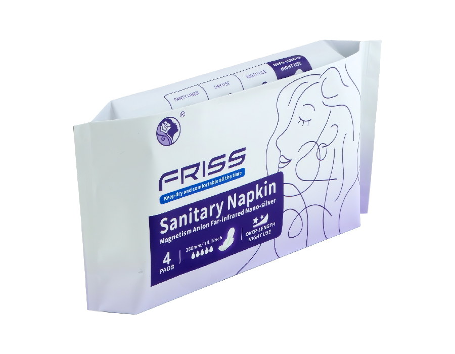 365248 FRISS Sanitary Pad Премиальные гигиенические прокладки для женщин ночные (Чип 4 в 1 с турмалином и наносеребром), 4шт/уп, 330мм, 5 капель
