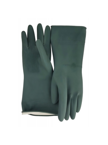 470657 Myungjin Overfit Rubber Gloves L Перчатки латексные хозяйственные размер L, 32см*22см, цвет темно-зеленый